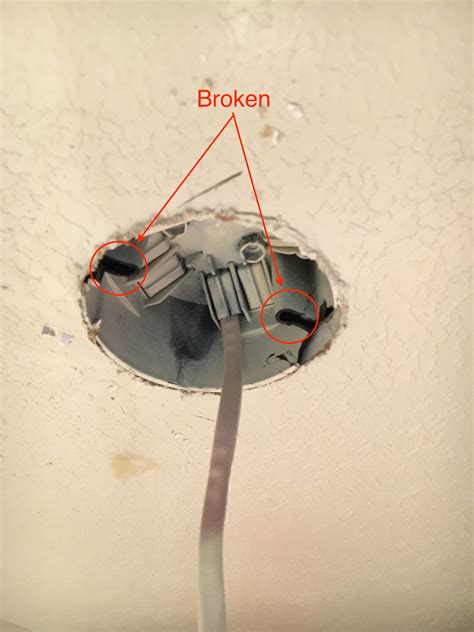 ceiling junction box has no screw holes|broken junction box repair.